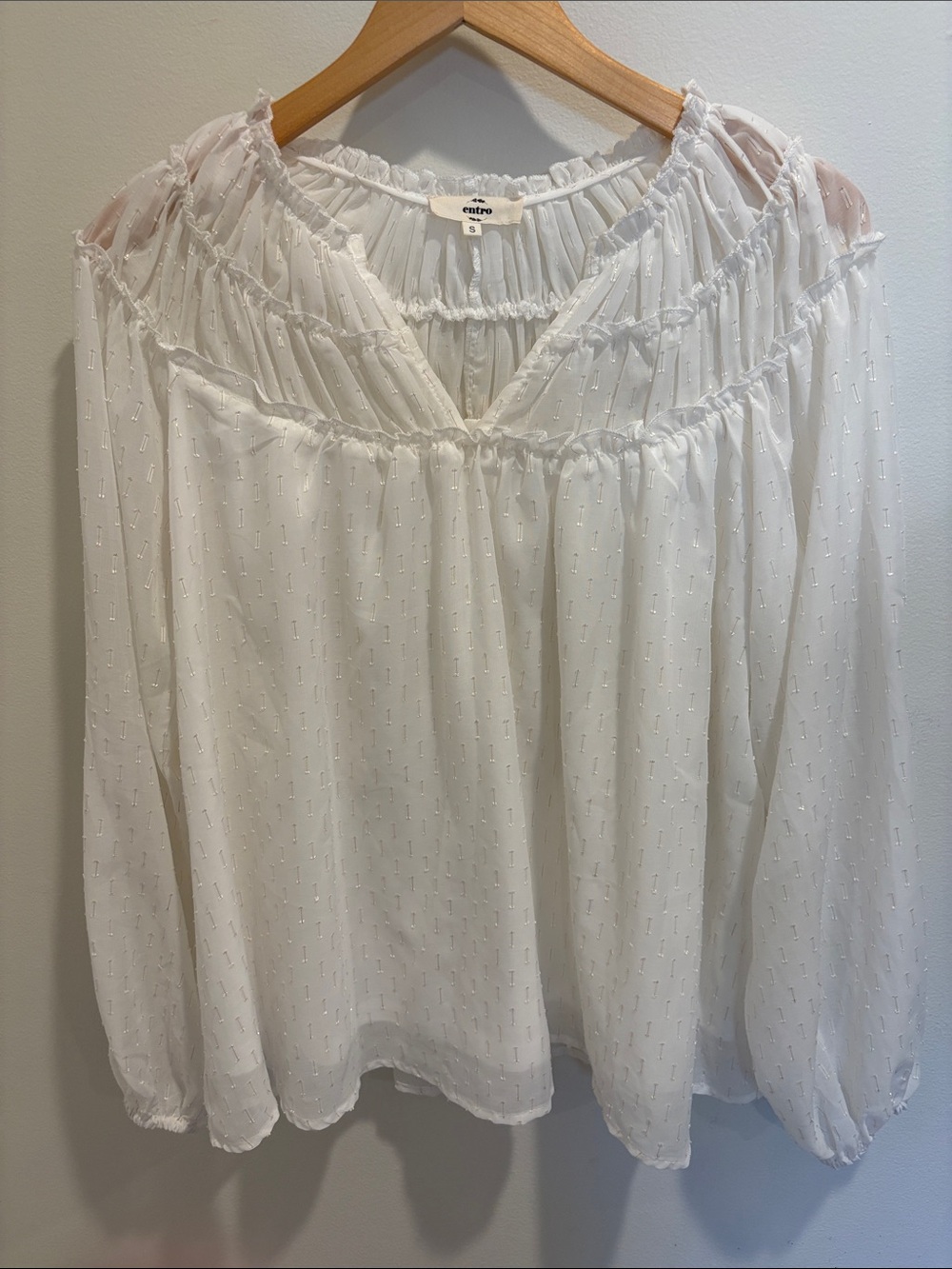 Entro Cream Sheer Peasant Blouse S* oversized